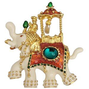 Hutton Wilkinson White Enamel Elephant Brooch, Signed